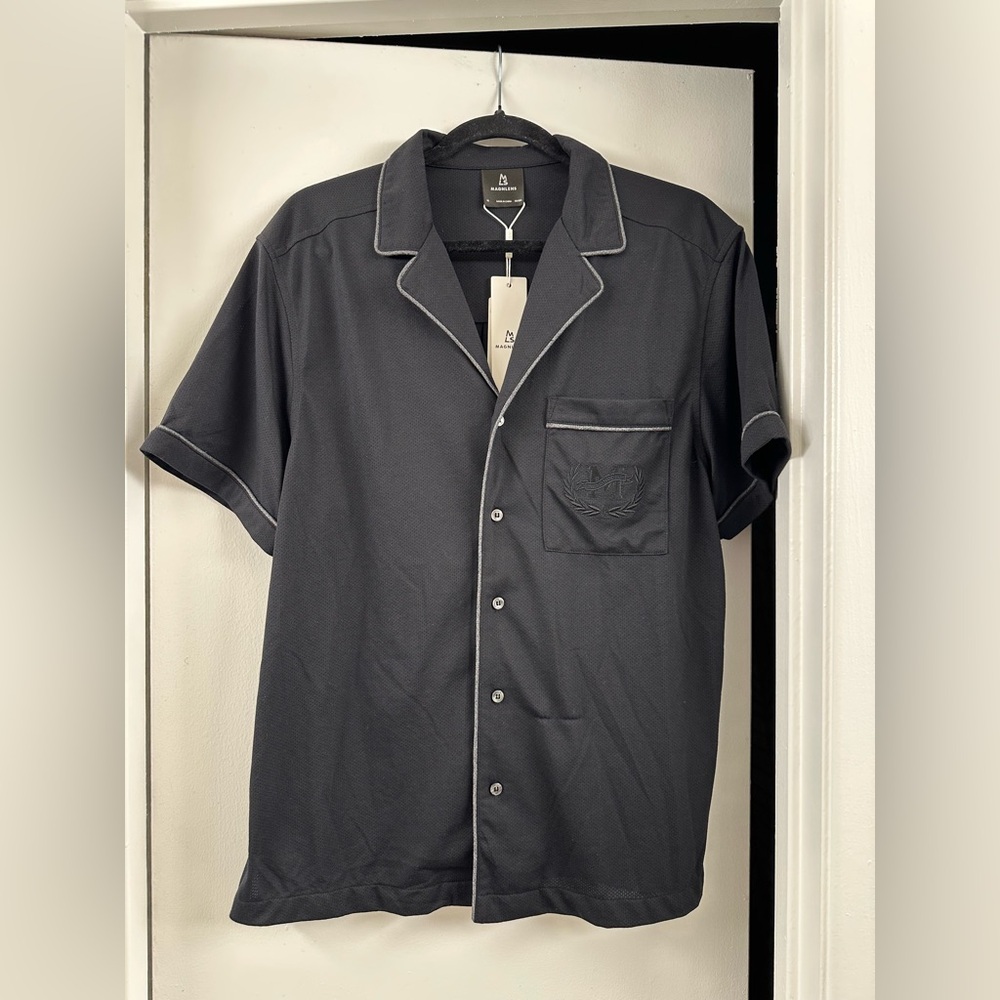 NWT $110 Magnlens Shirt Resort shirt pajama Look Beach Shirt Oversized XS BLK